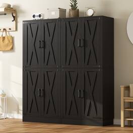 Aheaplus - 71'' Tall Farmhouse Pantry Storage Cabinet with 4 Barn Doors and Drawer, Cupboard with Adjustable Shelves, 2 Piece Set - Black