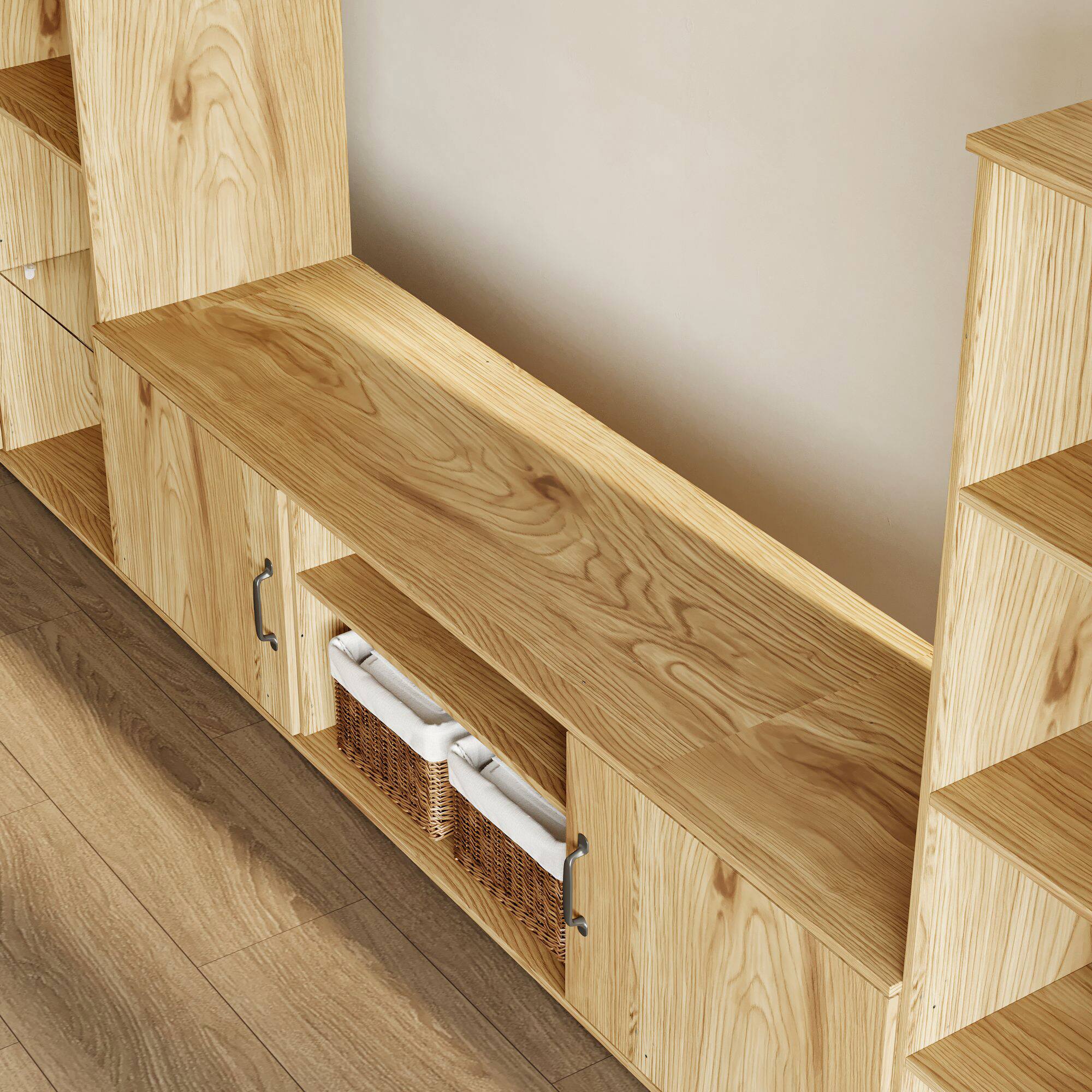 Alt View 2. Famapy - Modern Media Wall Unit with Upto 60" TV Stand, Bookshelves and Display Cabinets Multifunctional Entertainment Center - Wooden.