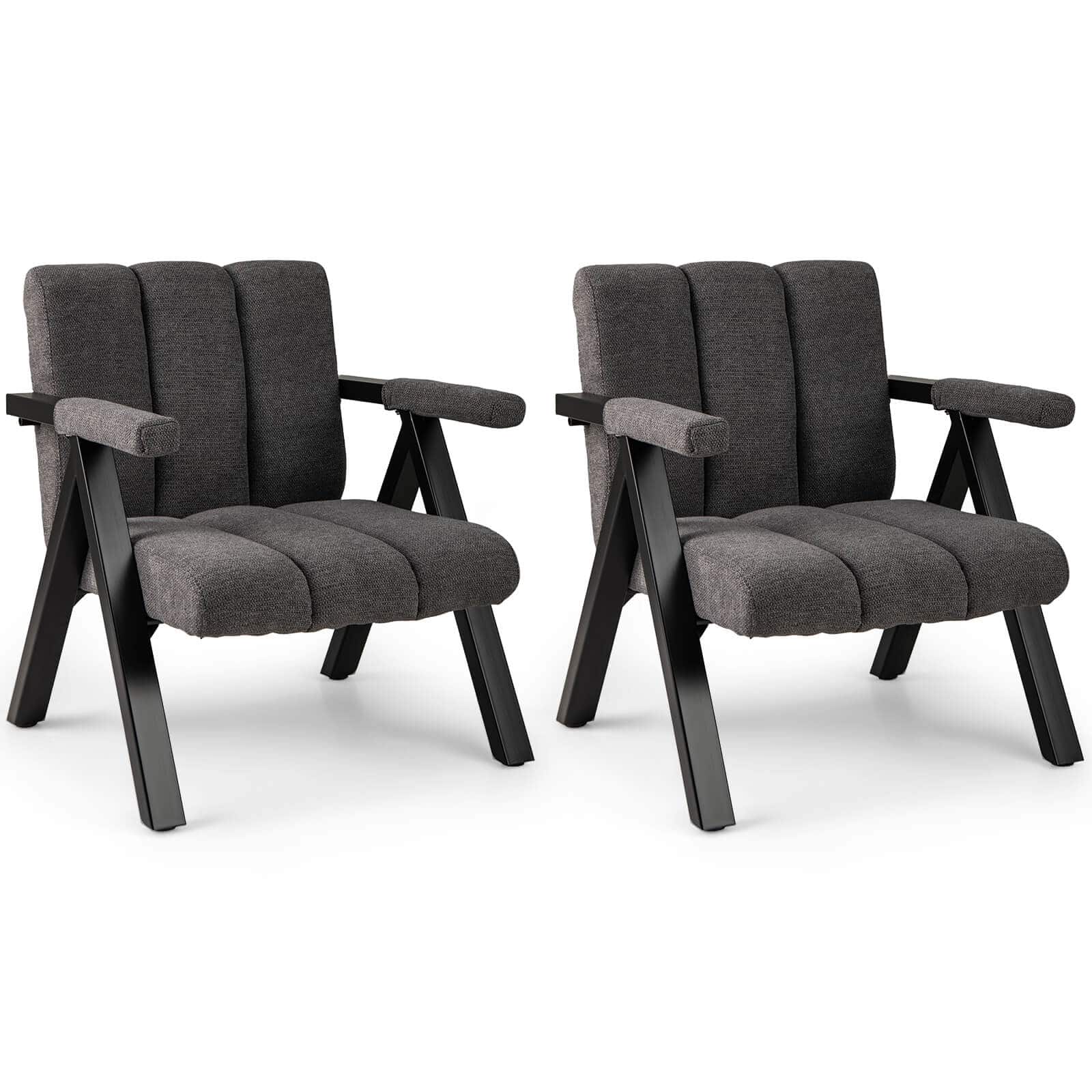 Costway - 2 PCS Oversized Accent Chair with Metal Frame & Armrests Mid-century Modern Armchair - Gray