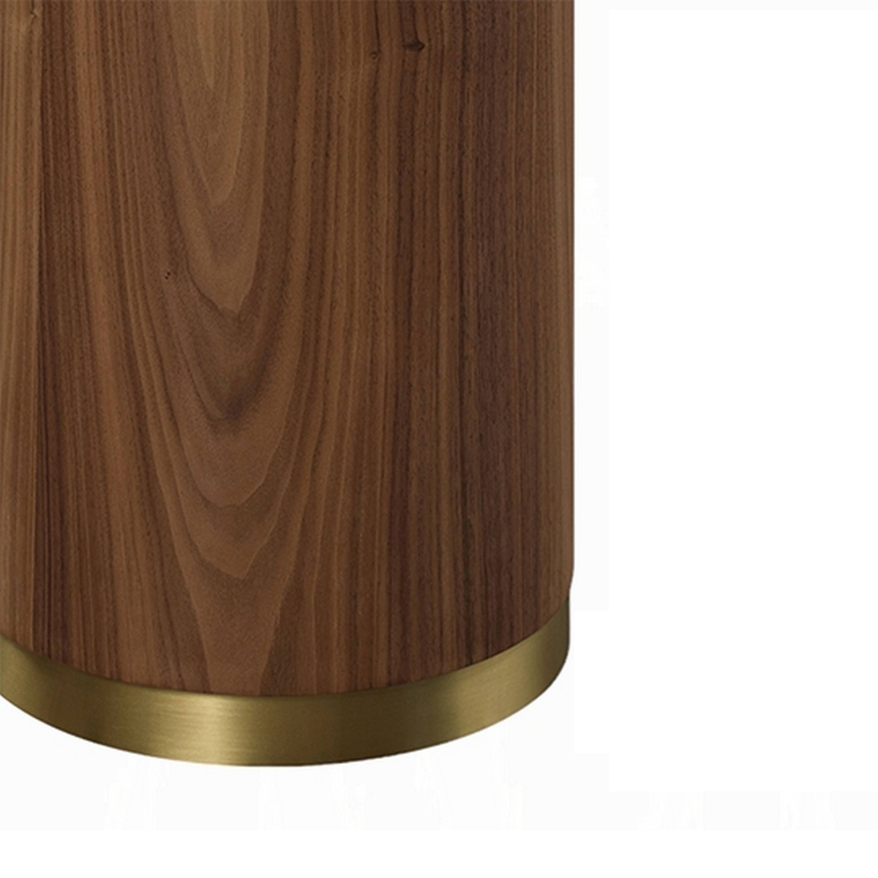 Alt View 2. Manhattan Lane - Iliana Side End Table, 21 Inch Oval Top, Round Pedestal - Walnut Brown, Gold.