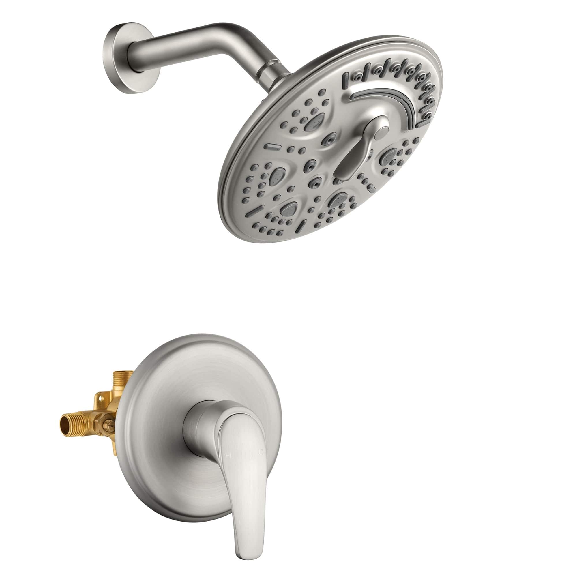 Photos - Shower System Valve Boyel Living - Shower Set Brass SUS304 1-Function  8-Inch ABS Top Spray Dual Handle cUPC - Brushed Nickel BL88043BN 