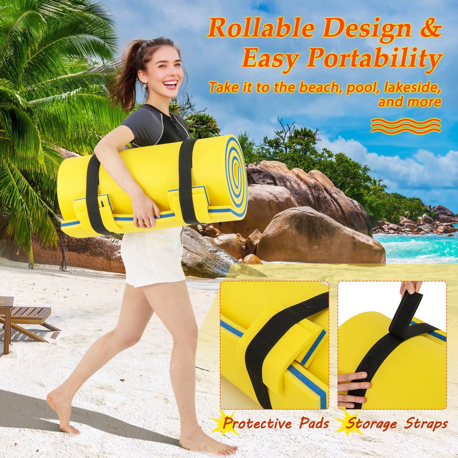 Rollable Design & Easy Portability  
Take it to the beach, pool, lakeside, and more  

Protective Pads  
Storage Straps