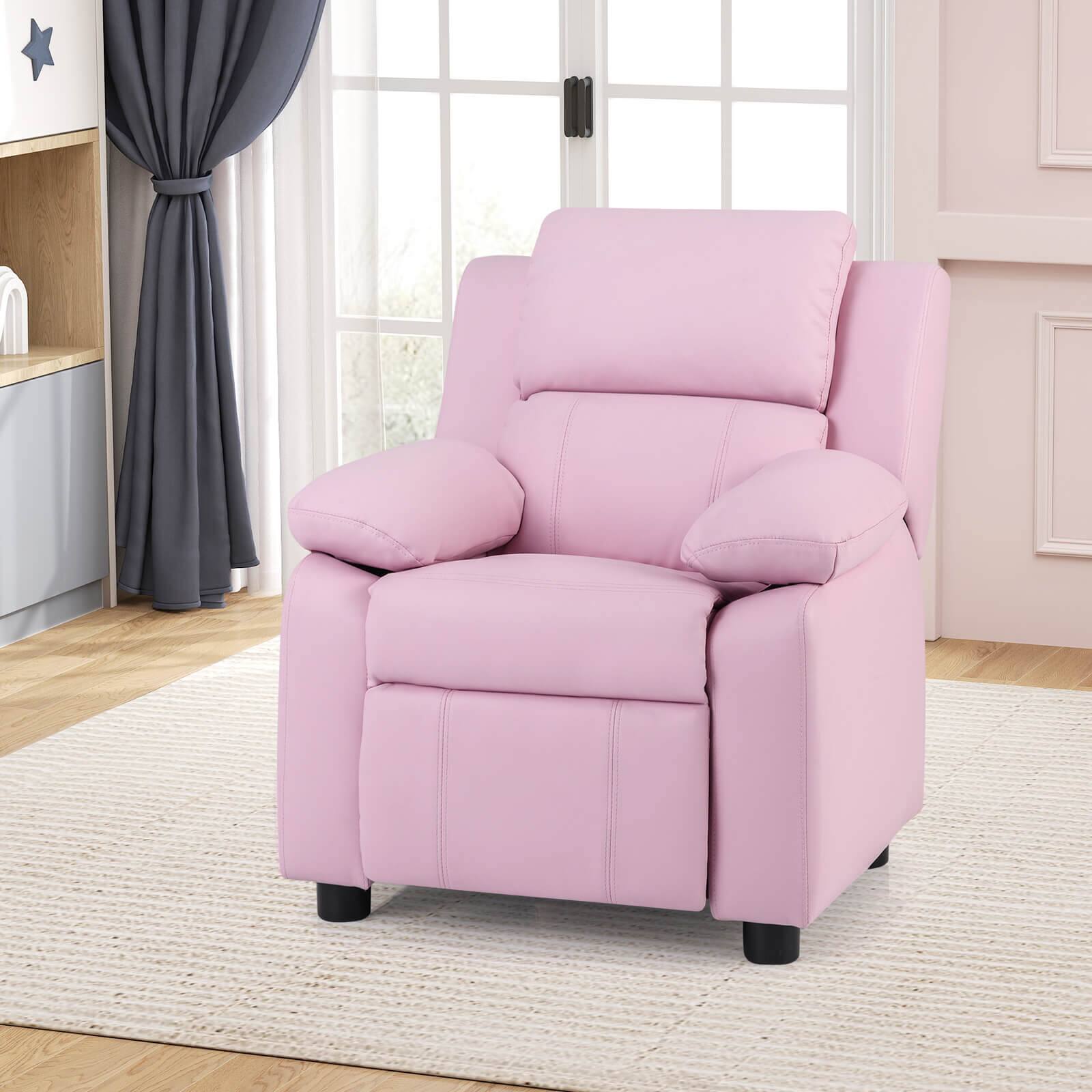Alt View 4. Costway - Costway Deluxe Padded Kids Sofa Armchair Recliner Headrest Children w Storage Arms - Pink.