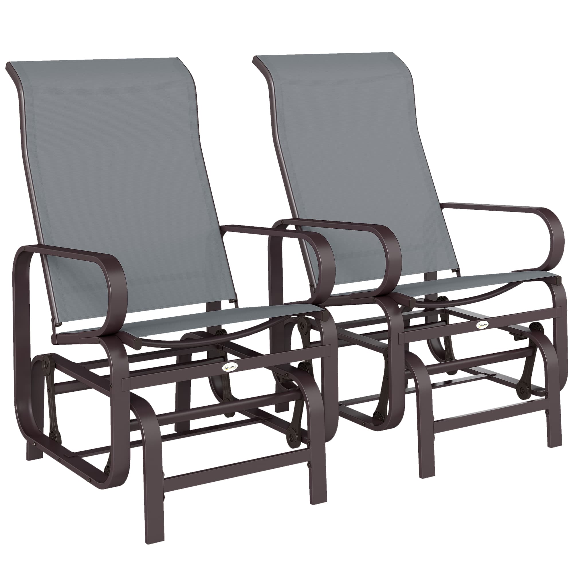 Outsunny - Outdoor Glider Chair Set of 2, Gliders for Outside Patio with Smooth Rocking Mechanism and Lightweight Construction - Brown and Gray