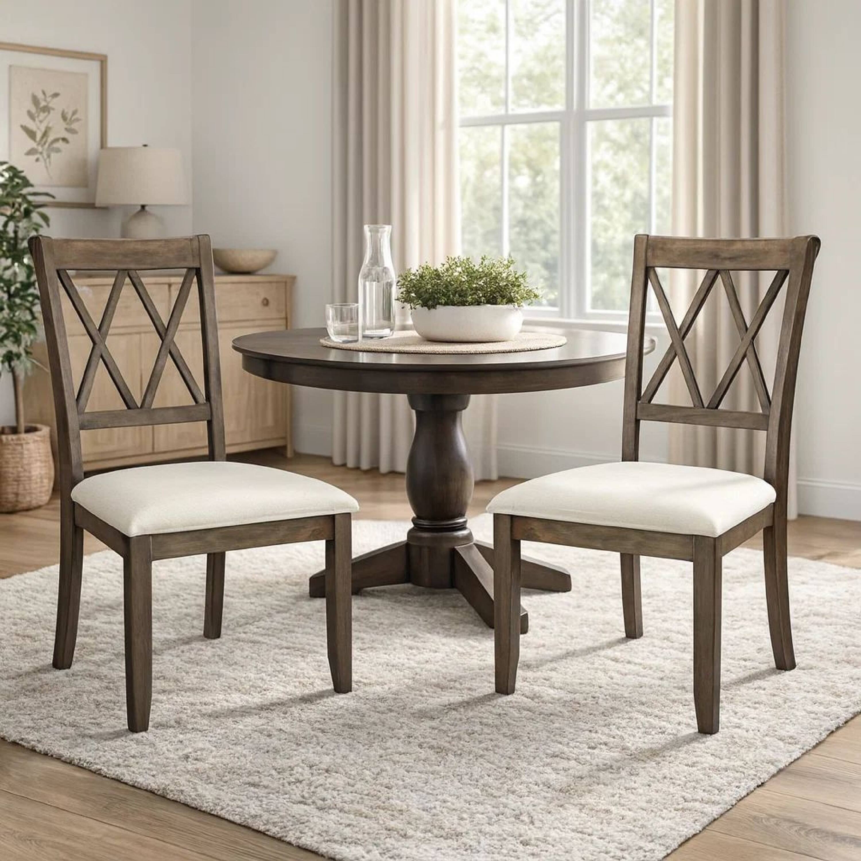 Alt View 7. Manhattan Lane - Wood Dining Chair, Double X Backrest, Set of 2 - Beige and Brown.
