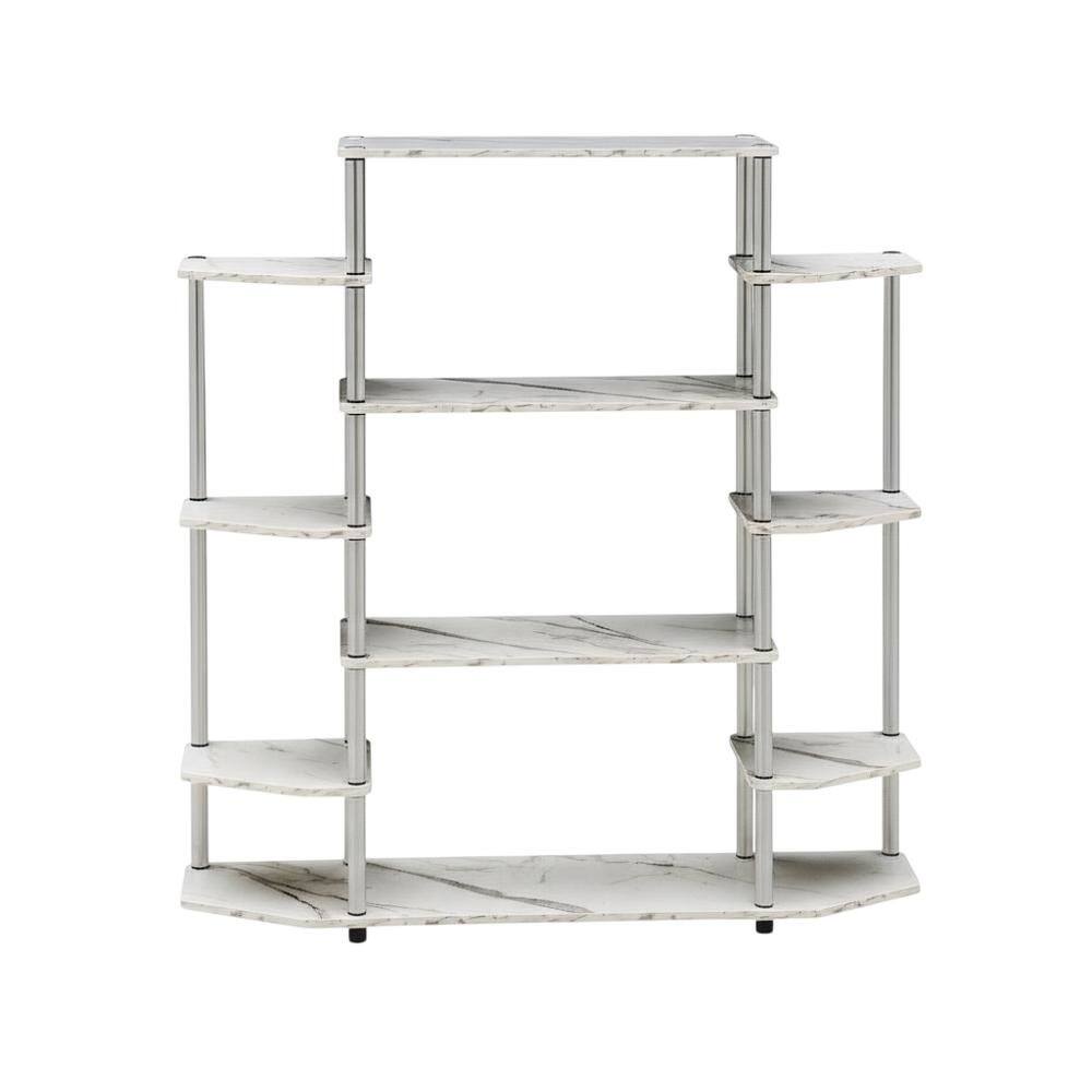 Angle. FurniFact - Contemporary Wall Unit Bookshelf with Modern Storage and Display Space - White Faux Marble.