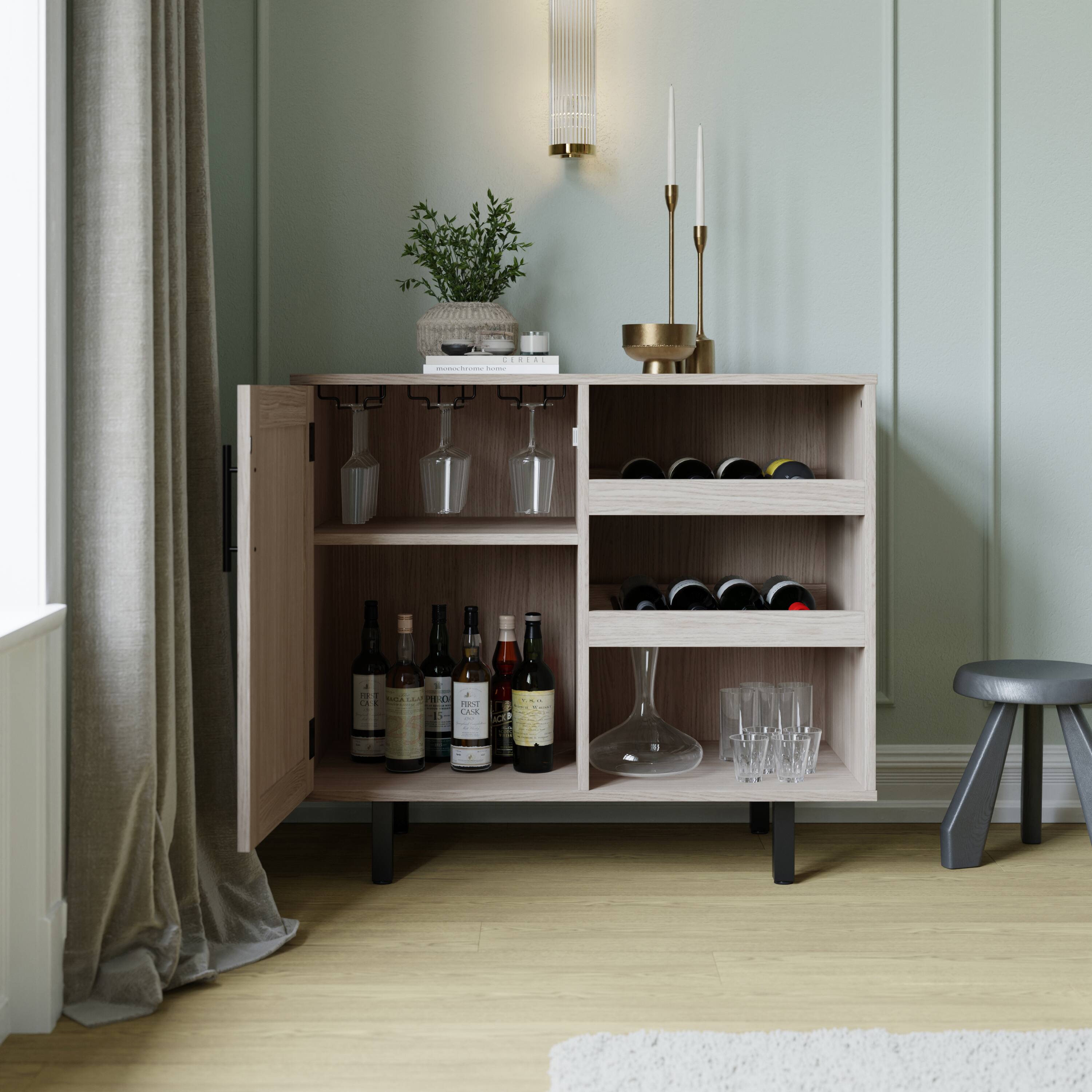 Alt View 2. Flash Furniture - Elmont Classic Bar and Sideboard with Shaker Style Single Door Cabinet with Hanging Glass Storage and Open Bottle Shelve - Gray.