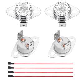 Unique Bargains - 2pcs KSD301 Thermostat 200°C/392°F 20A Normally Closed N.C Adjust Snap Disc Temp Switch with Terminal Wire Ceramic - Silver