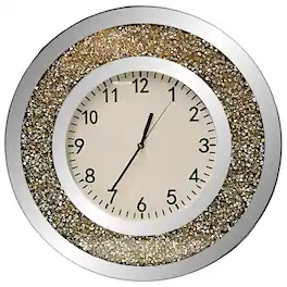 FC Design - 19"H Gold & Mirrored Glittery Crystal Round Wall Clock - Multicolor