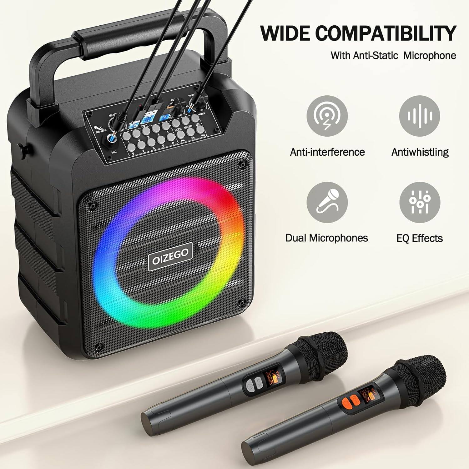 WIDE COMPATIBILITY  
With Anti-Static Microphone

- Anti-interference
- Antiwhistling
- Dual Microphones
- EQ Effects