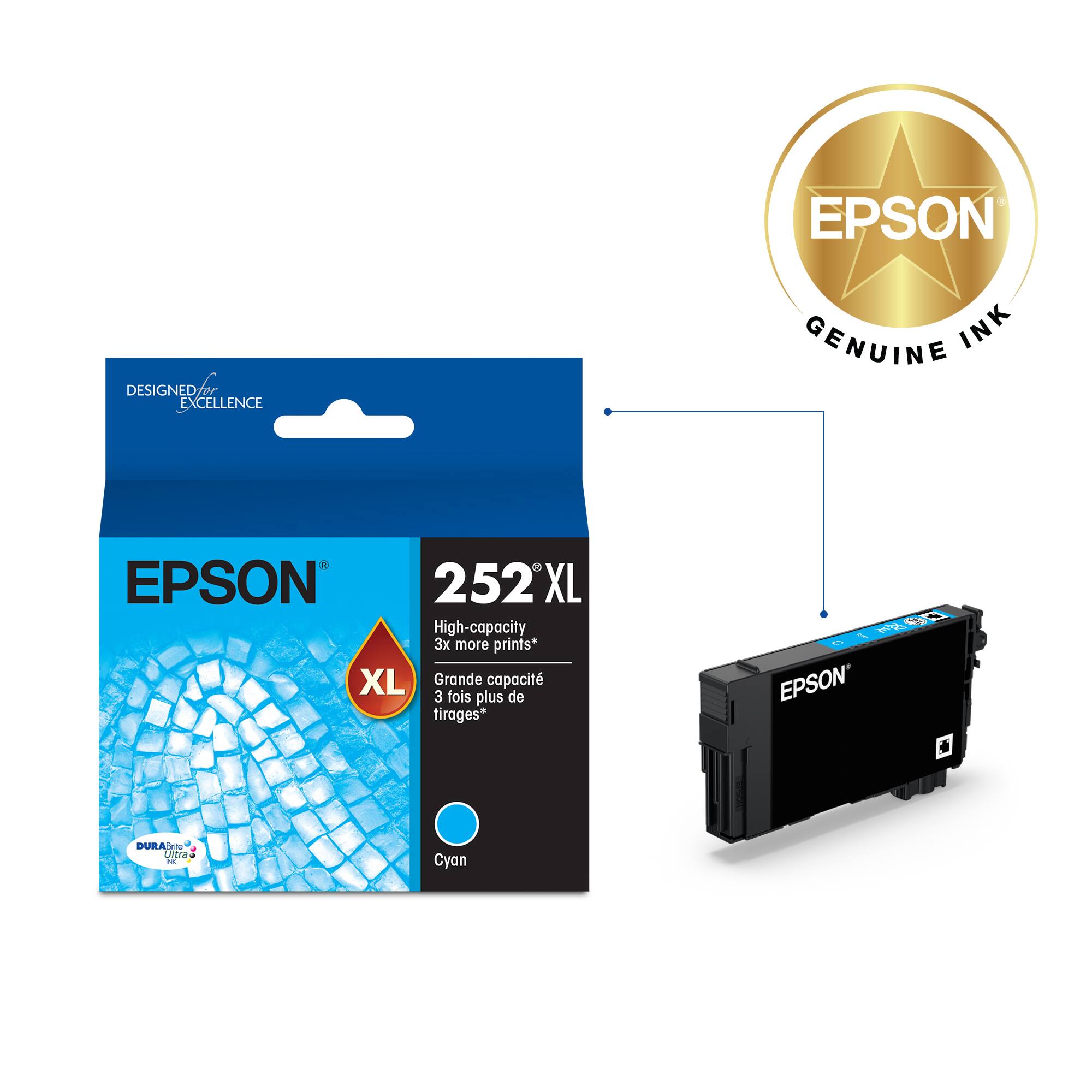 EPSON GENUINE INK 252XL XL High-capacity 3x more prints* XL Grande capacit 3 fois plus de tirages* EPSON'S DURA Ultra F Cyan