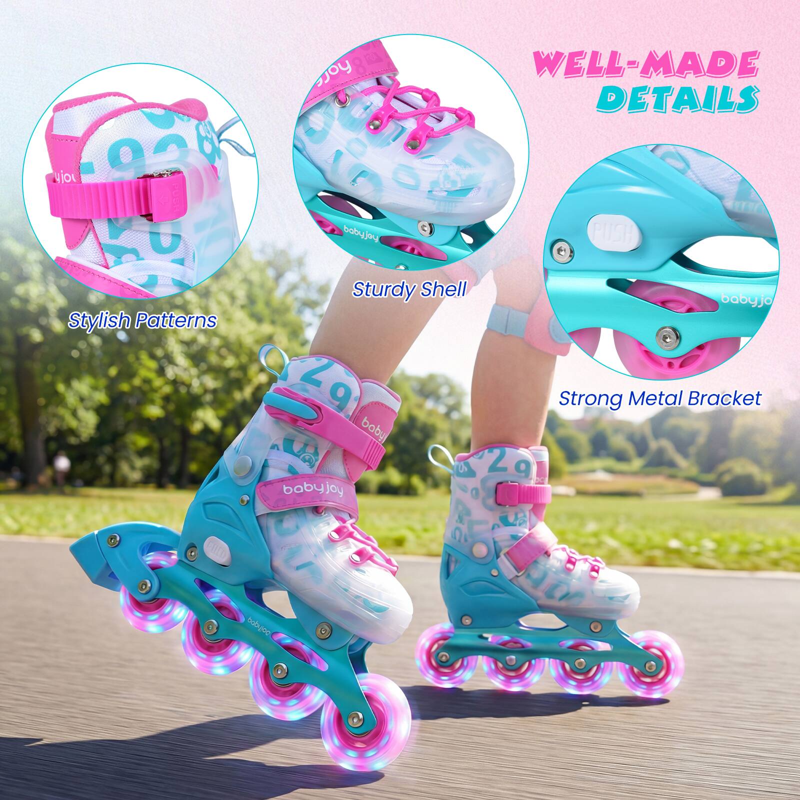 - WELL-MADE DETAILS
- Stylish Patterns
- Sturdy Shell
- Strong Metal Bracket
- babyjoy