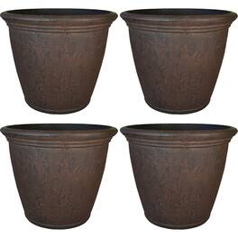 Sunnydaze - 15.25 in Anjelica Dual-Wall Polyresin Planter - Set of 4 - Rust
