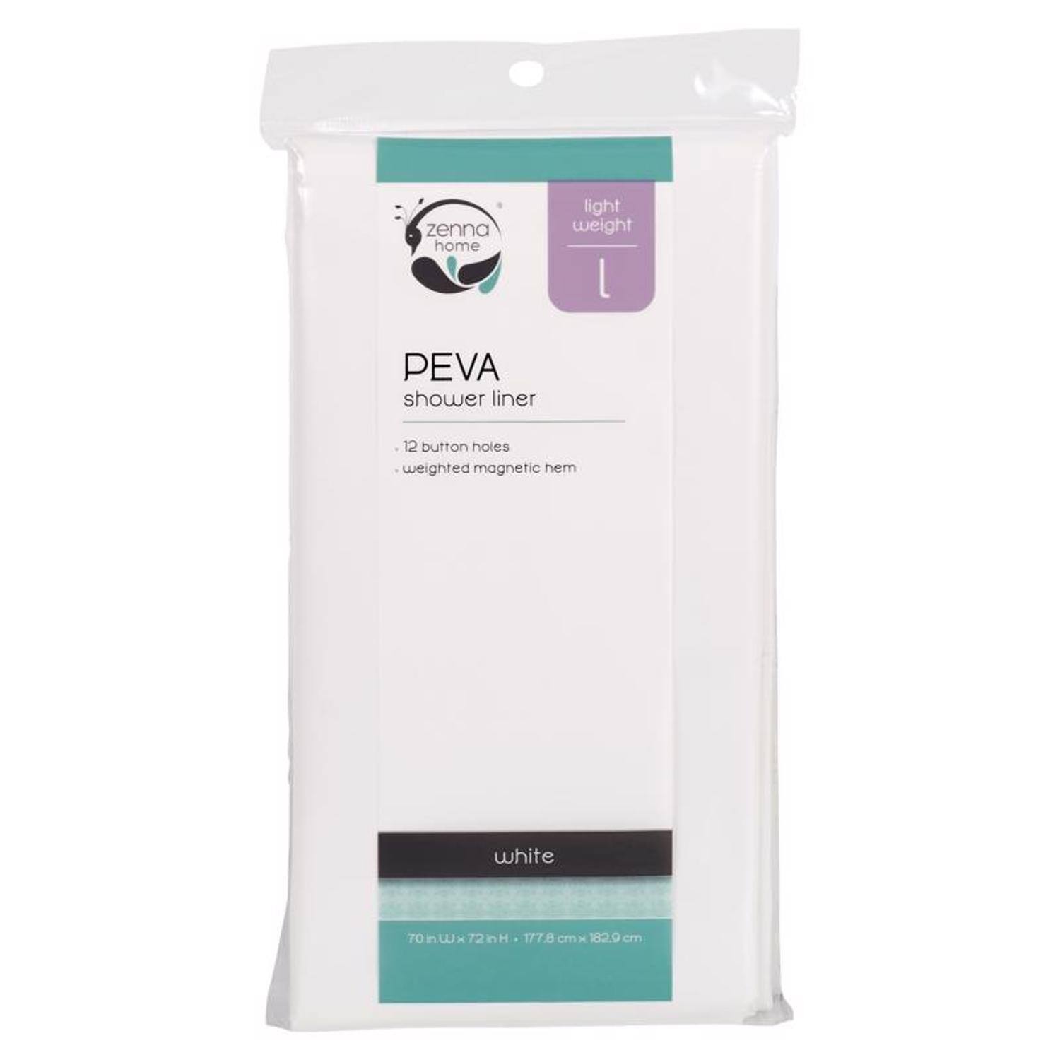 zenna home light weight l PEVA shower liner 12 button holes weighted magnetic hem white TO in W H 70 in x 72 in H 177.8 cm x 182.0 cm