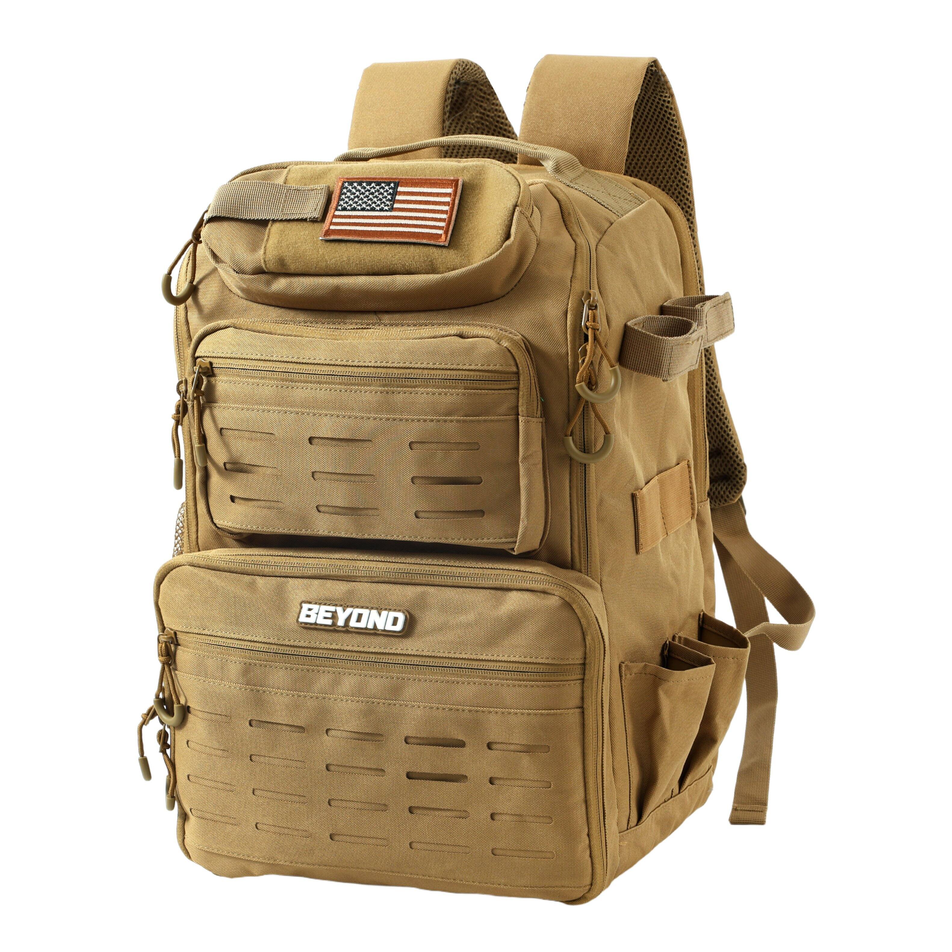 Back. Beyond Braid - Beyond Fishing Tackle Backpack, 40L Water-Resistant Canvas, Includes 4 3600 Boxes, Tan - Tan.