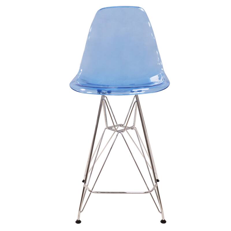 Alt View 1. LeisureMod - Cresco Modern Acrylic Barstool, Clear Swivel Counter Height Stool with Chrome Base Footrest - Transparent Blue.
