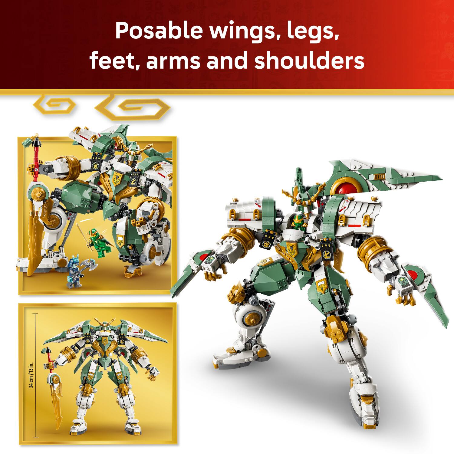 Posable wings, legs, feet, arms and shoulders  
34cm/13in