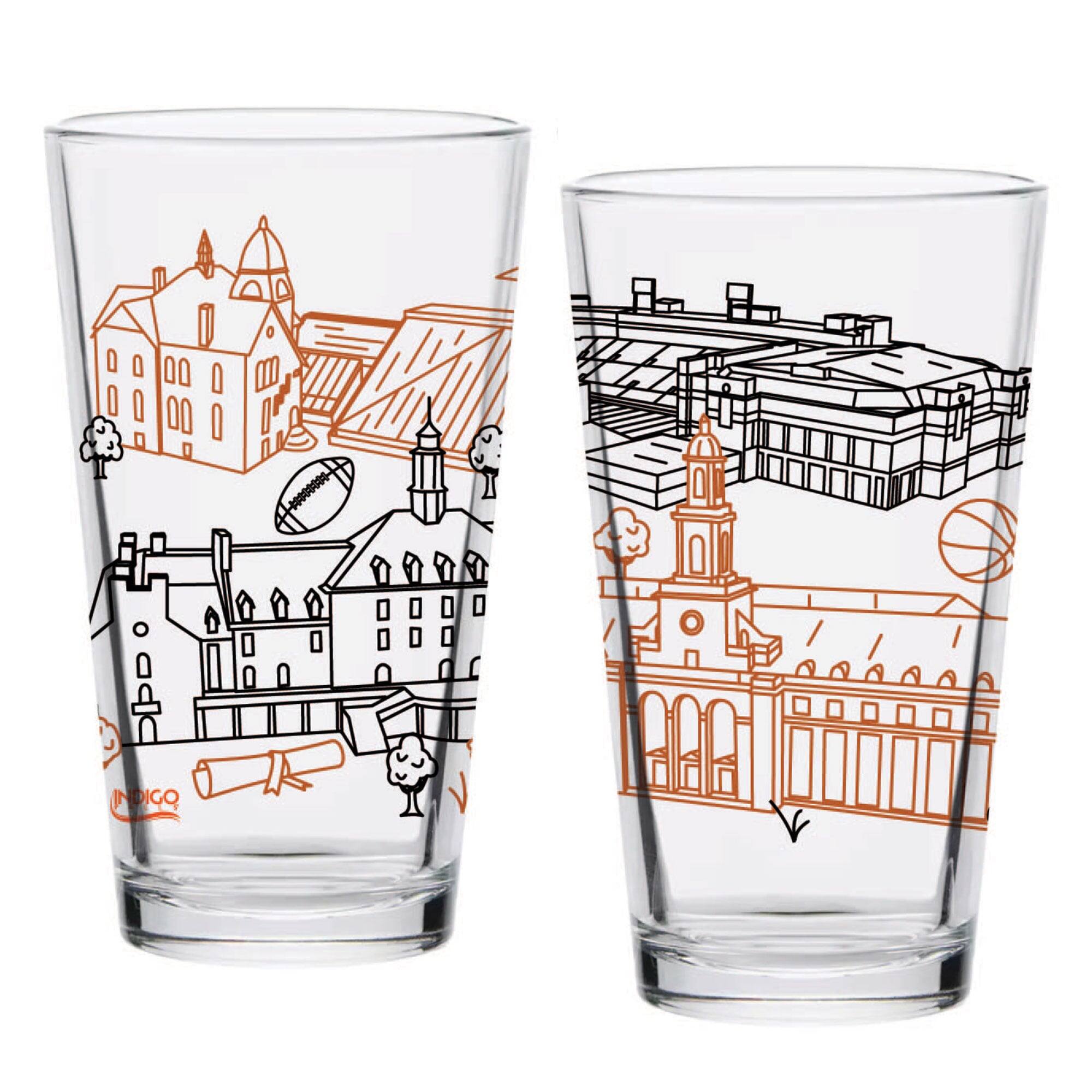 Alt View 1. Indigo Falls - Oklahoma State Cowboys Two-Pack 16oz. Campus Line Art Pint Glass Set - Multicolor.