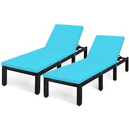 Costway - 2PCS Patio Garden Rattan Lounge Chair Chaise Couch Cushioned Height Adjustable - Turquoise