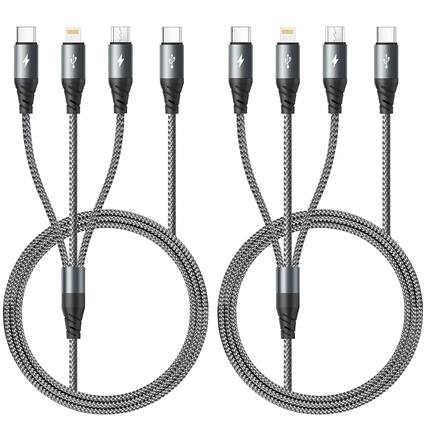 Front. Schertz - 2-Pack 6FT USB-C 3-in-1 Braided Charging Cable – Multi-Device Charger for iPhone 16/15/14, Android & More - Grey2.