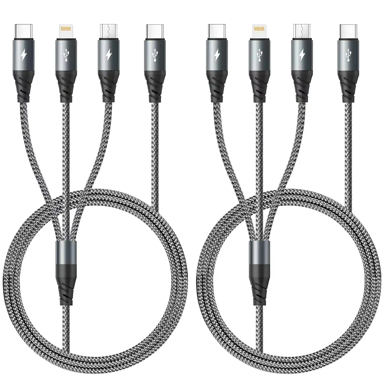 Schertz - 2-Pack 6FT USB-C 3-in-1 Braided Charging Cable – Multi-Device Charger for iPhone 16/15/14, Android & More - Grey2