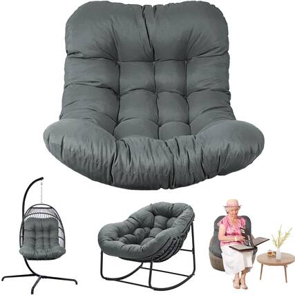 Front. Chateau Abodes - Outdoor Egg Chair Cushion, 7.9in Thick Waterproof Replacement for Hammock & Swing Chairs, Patio & Porch - Dark Gray.