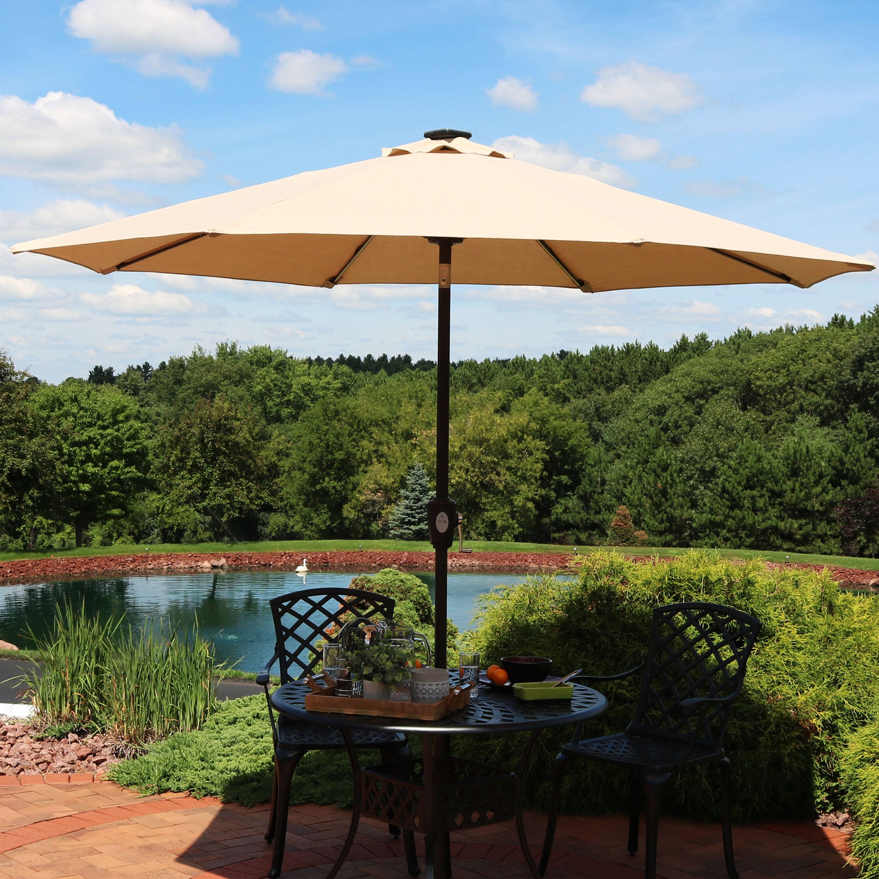 Alt View 5. Sunnydaze - 9 ft Solar Sunbrella Patio Umbrella with Tilt - Beige.