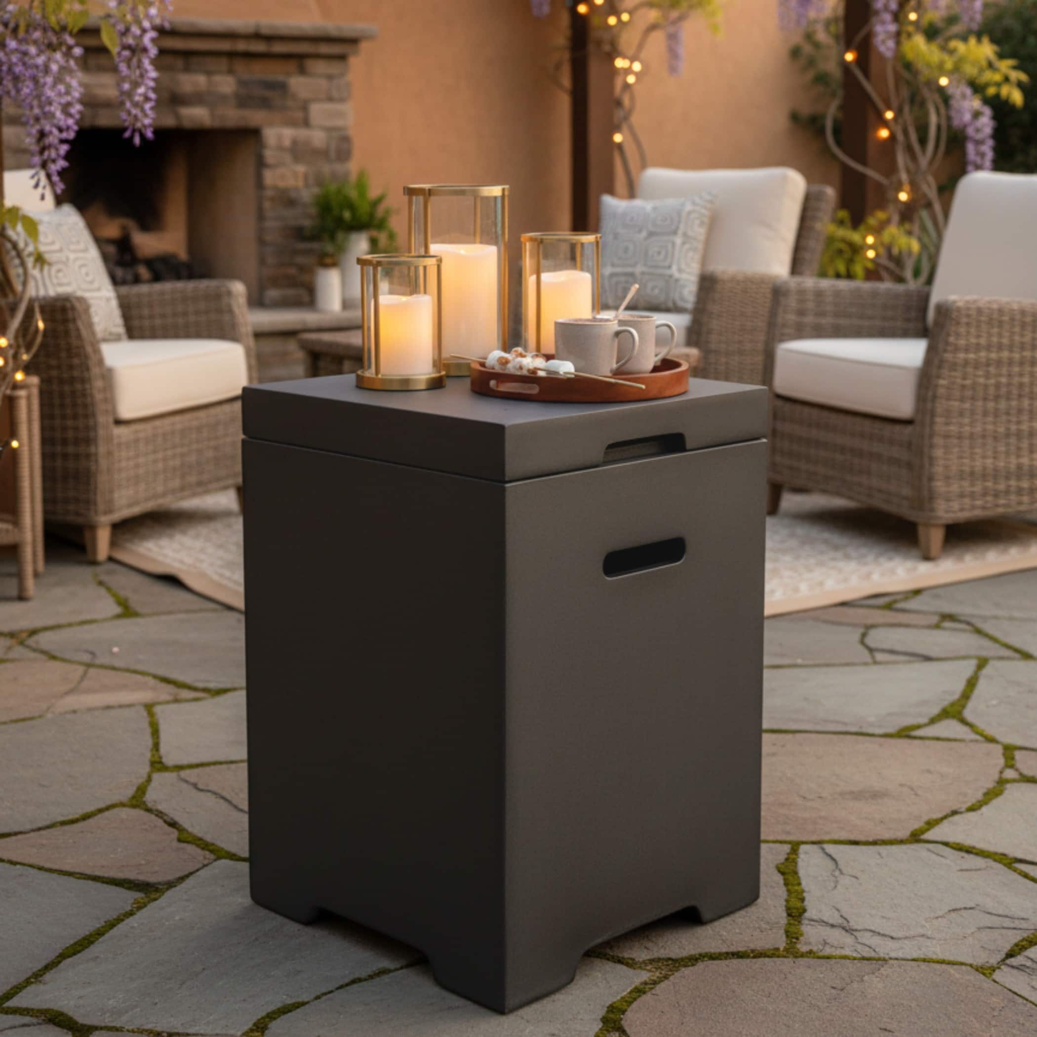 Mondawe - 16 Inch Outdoor Propane Tank Cover and Side Table - Dark Gray