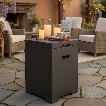 Front. Mondawe - 16 Inch Outdoor Propane Tank Cover and Side Table - Dark Gray.