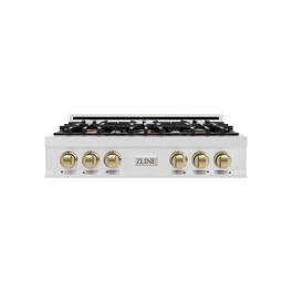 ZLINE - Autograph 36 in. Classic Rangetop w/ 6 Burners in Satin Stainless Steel & Bronze Accents - Satin Stainless Steel
