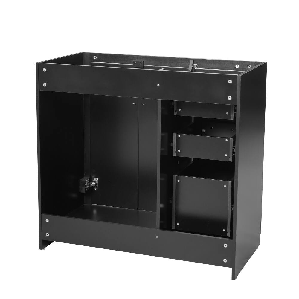 Alt View 3. Loheer - Loheer 36 inch Bathroom Vanity Solid Wood Frame Freestanding Cabinet with 3 Drawers Black - Black.