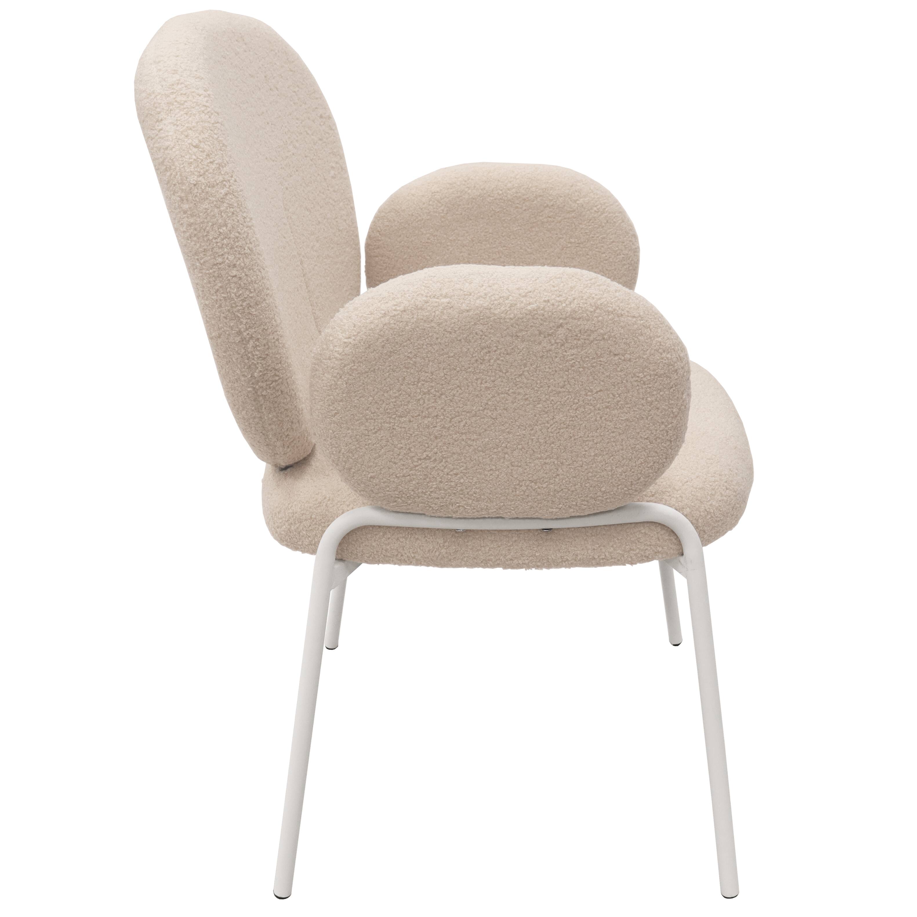 Alt View 1. LeisureMod - Celestial Modern Boucle Dining Chair with Arms, Textured Fabric Upholstered Armchair - White Metal Frame Kitchen Chair - White.