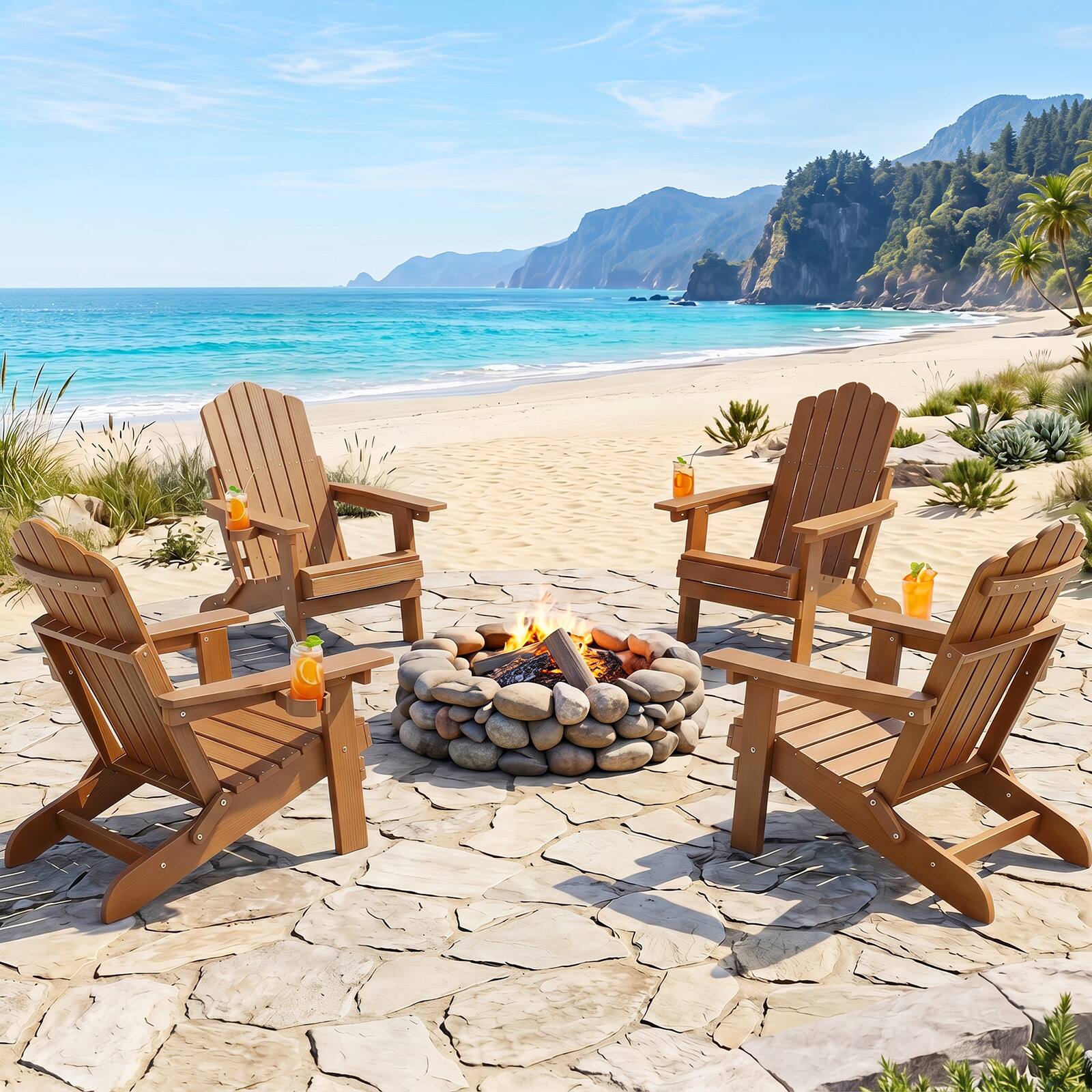 Alt View 1. Gymax - Gymax 4PCS Folding Adirondack Chair w/ 5-Level Backrest Wooden Textured for Lawn Coffee - Brown.
