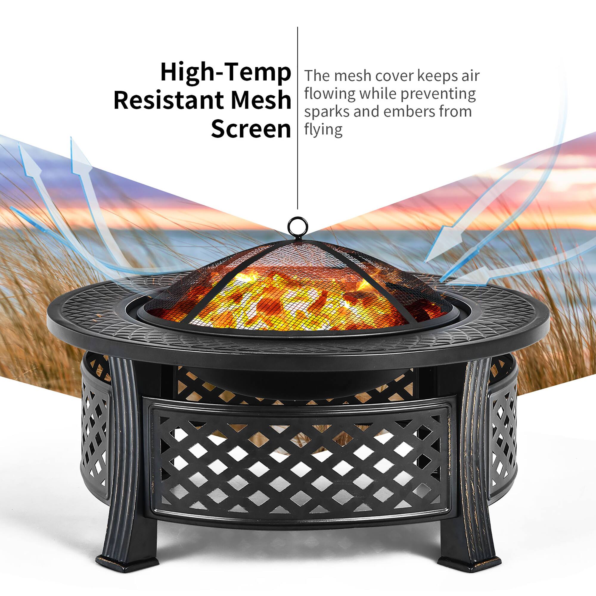 High-Temp Resistant Mesh: The mesh cover keeps air flowing while preventing sparks and embers from flying.