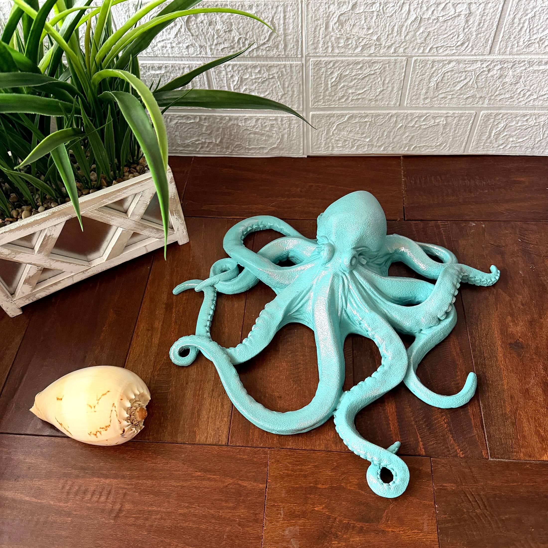 Alt View 5. Fancy That - Octopus Wall Sculpture Aqua Coastal Nautical Resin Plaque 13.5 In - Aqua.