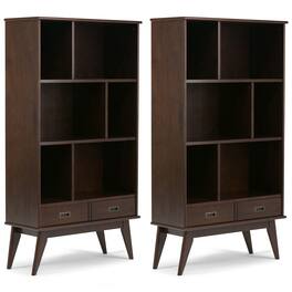 Simpli Home - Draper 35 inch 6 Cubbie Bookcase (Set of 2) - Medium Auburn Brown