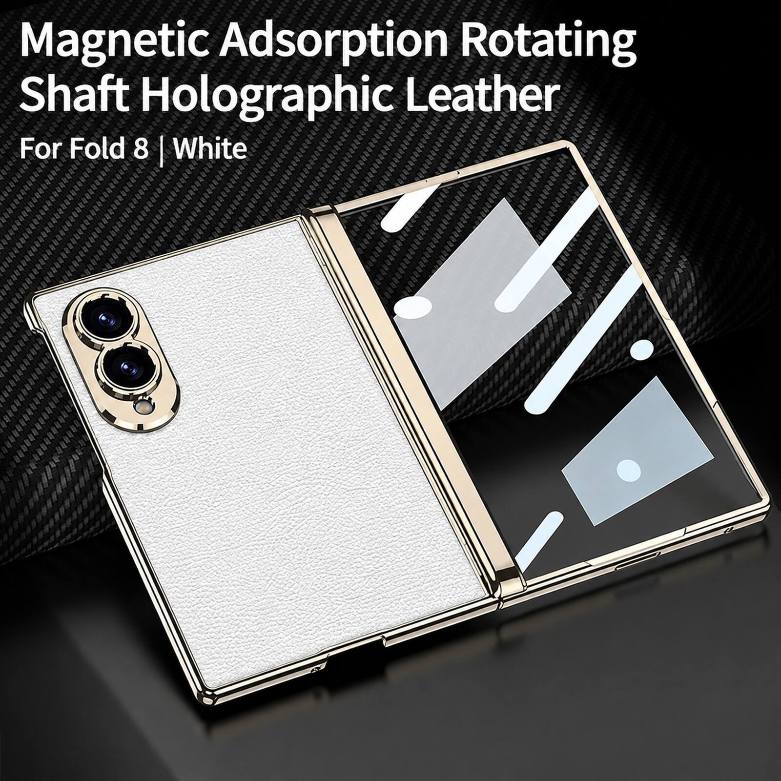 Magnetic Adsorption Rotating Shaft Holographic Leather  
For Fold 8 | White