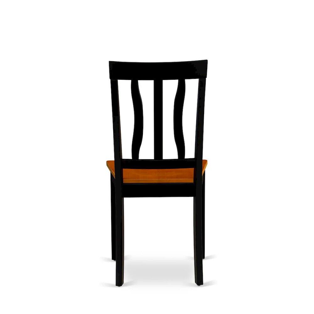 Alt View 1. East West Furniture - Antique Kitchen Dining Chairs - Slat Back Wooden Seat Chairs - Black & Cherry.