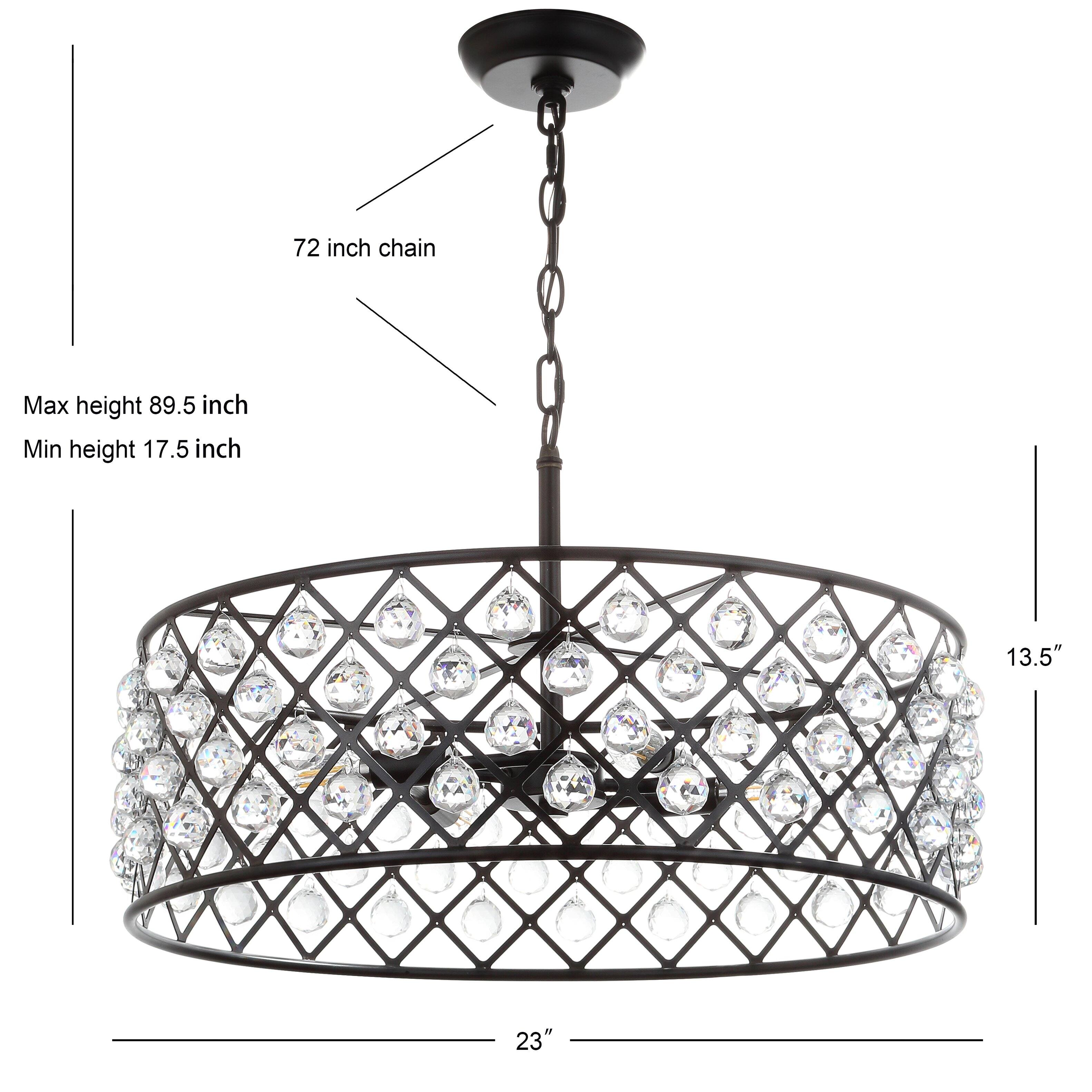 72 inch chain  
Max height 89.5 inch  
Min height 17.5 inch  
13.5"  
23"