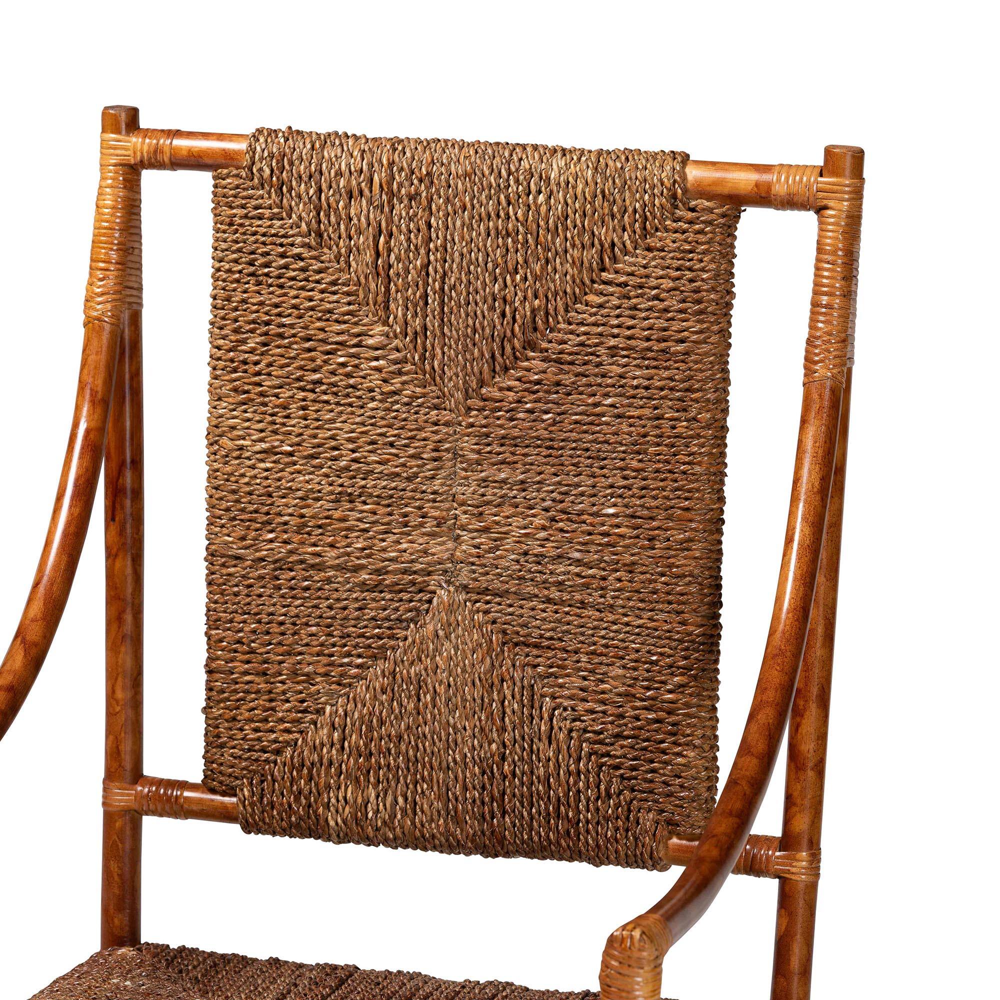 Alt View 1. bali & pari - Ramos Marbled Tortoise Natural Rattan and Seagrass Armchair - Handwoven Wicker Chair, Rustic Boho Accent Seating - Marbled Tortoise Brown/Natural Brown.