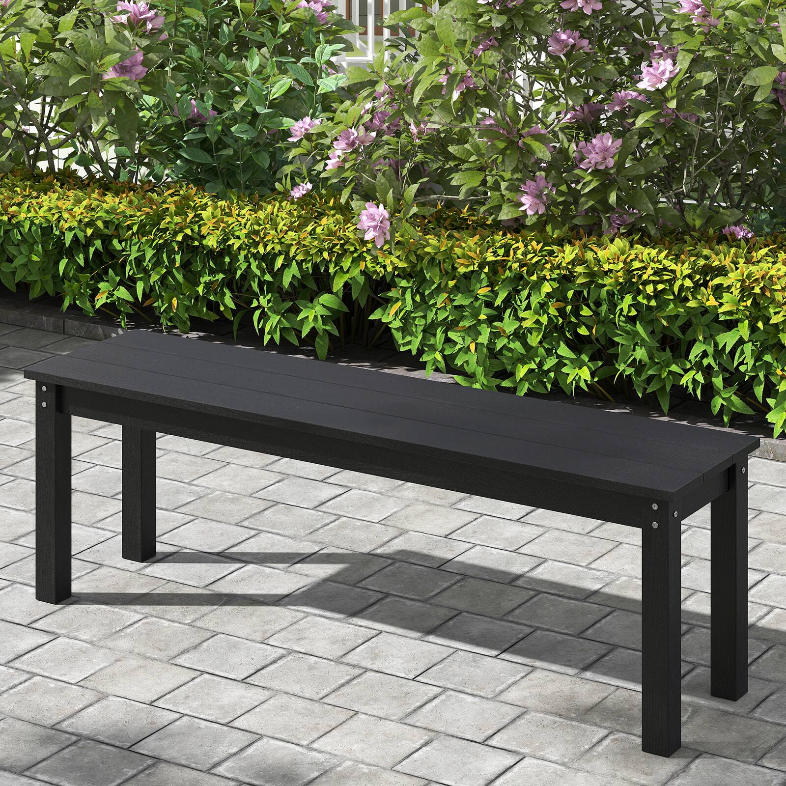 Alt View 4. Gymax - Gymax 2PCS 55'' HDPE Outdoor Bench Weatherproof Backless Patio Garden Bench Black - Black.