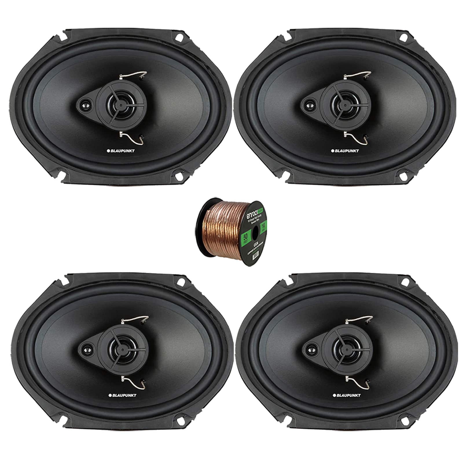 2 Pair (Qty 4) of Blaupunkt BPS-E683 6x8" 60 Watt Max 3-Way Car Speakers (No Grilles) with 50 Feet 16 Gauge Wire