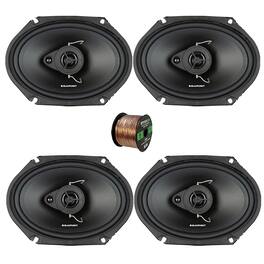 2 Pair (Qty 4) of Blaupunkt BPS-E683 6x8" 60 Watt Max 3-Way Car Speakers (No Grilles) with 50 Feet 16 Gauge Wire