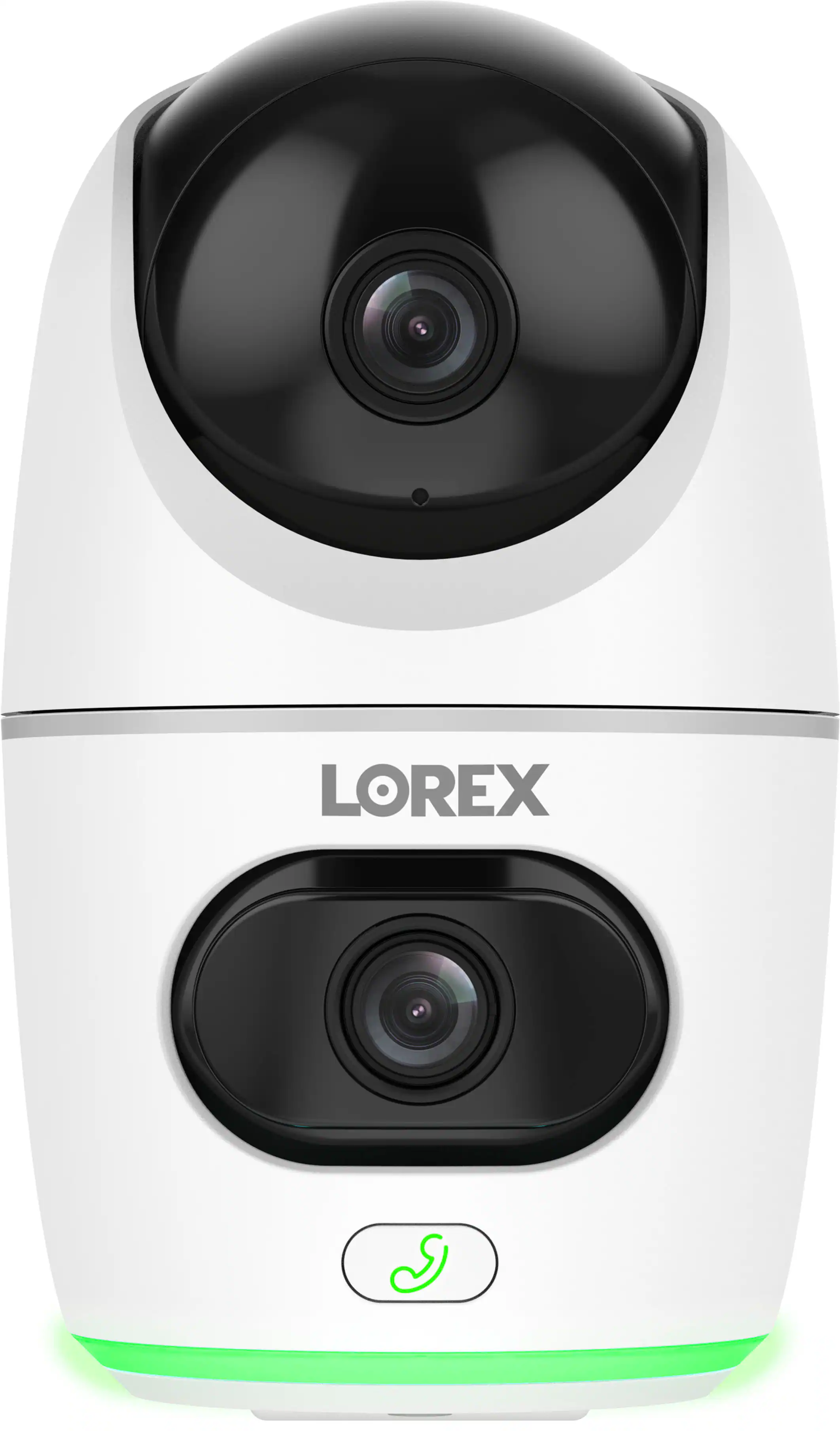 Front. Lorex - 2K Dual Lens Indoor Pan-Tilt Wi-Fi Security Camera - White.