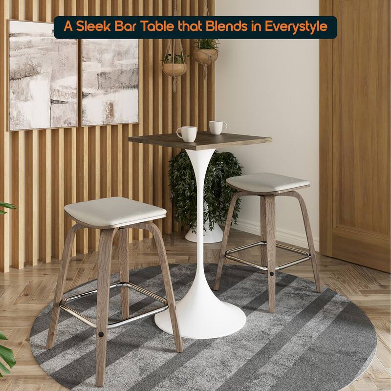LeisureMod Verve 24 Inch Square Bar Height Table with MDF Top and White ...