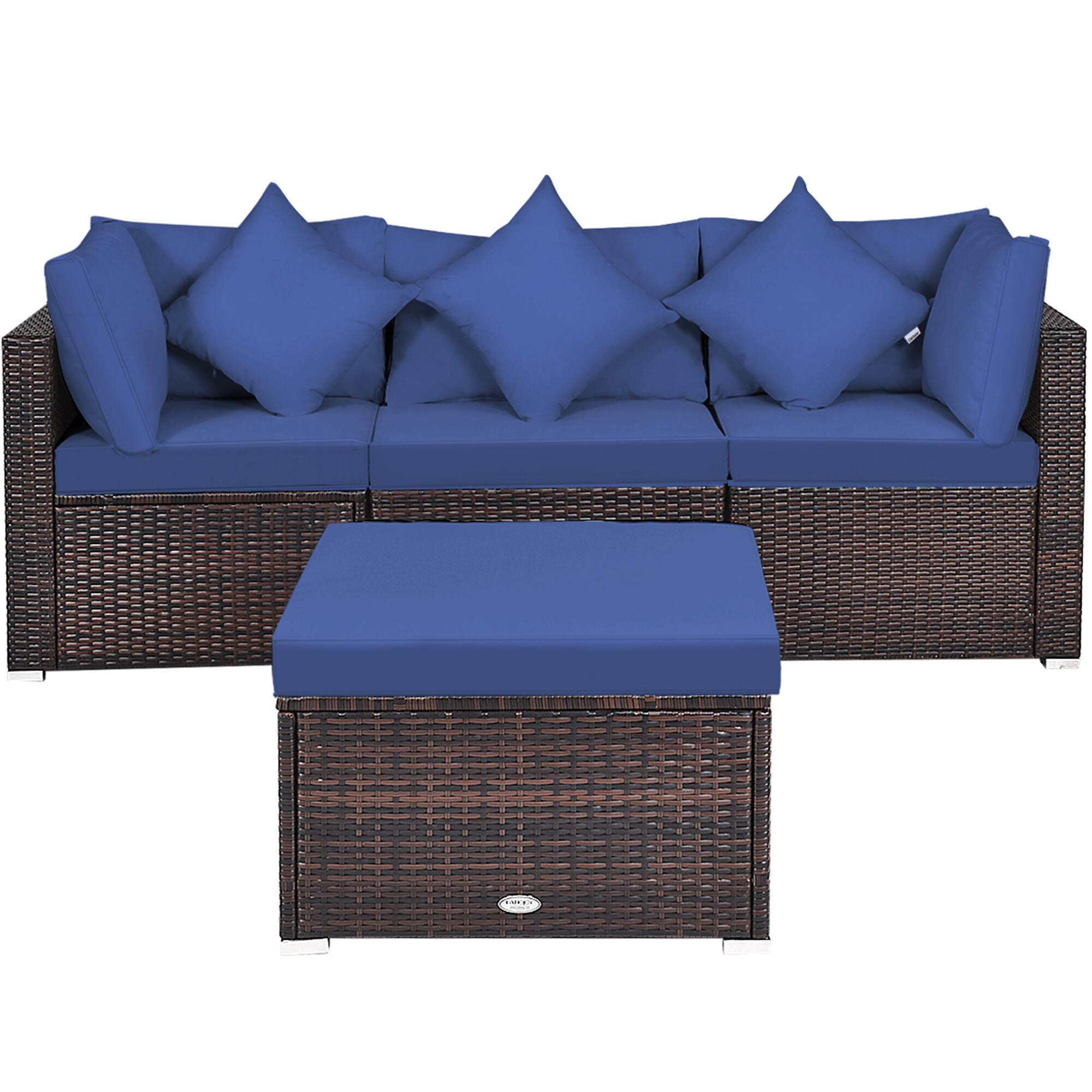 Alt View 9. Gymax - Gymax 4PCS Rattan Patio Conversation Furniture Set Yard Outdoor w/ Navy Cushion - Navy.