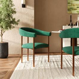 POVISON - Modern Upholstered Armrest Dining Chair, Green Velvet Accent Chair with Arms, Fully Assembled - Green & Bronze
