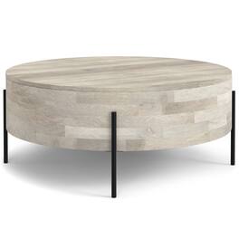 Simpli Home - Rayburn SOLID MANGO WOOD 38 inch Wide Round Modern Urban Drum Coffee Table - White Wash