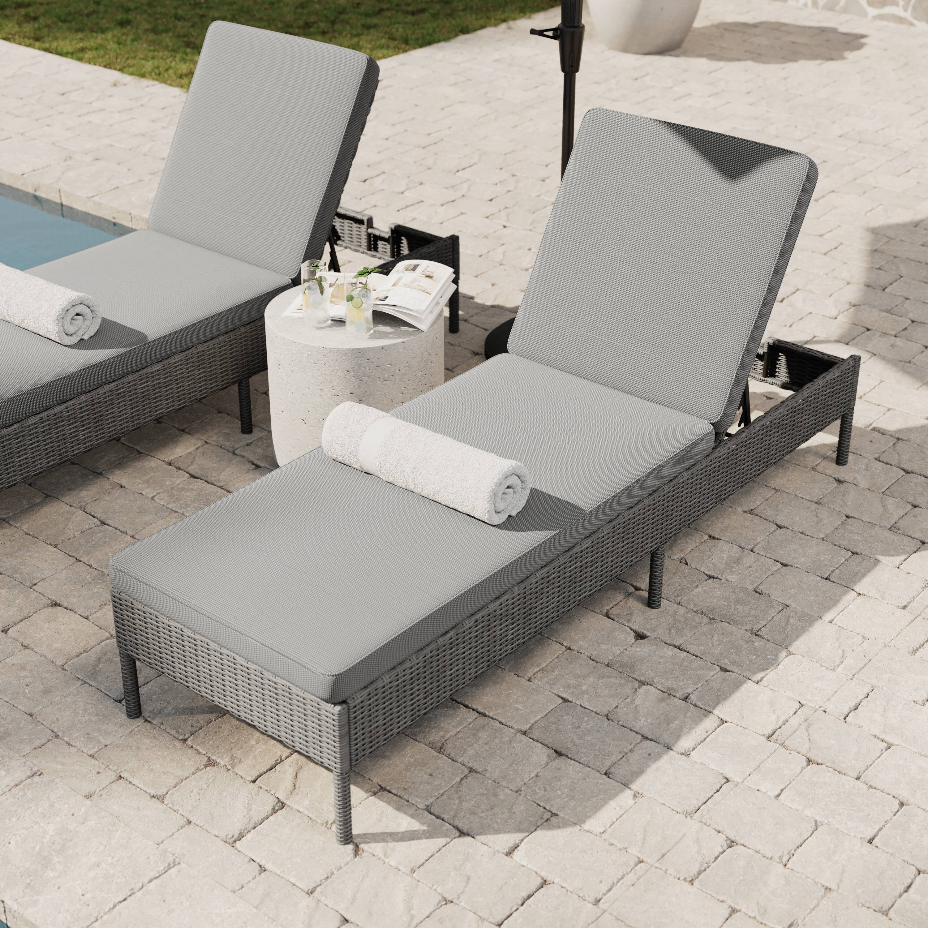 Alt View 4. Martha Stewart - Bedford Outdoor Rattan Wicker Chaise Lounge Chair with All-Weather Cushions - Gray.