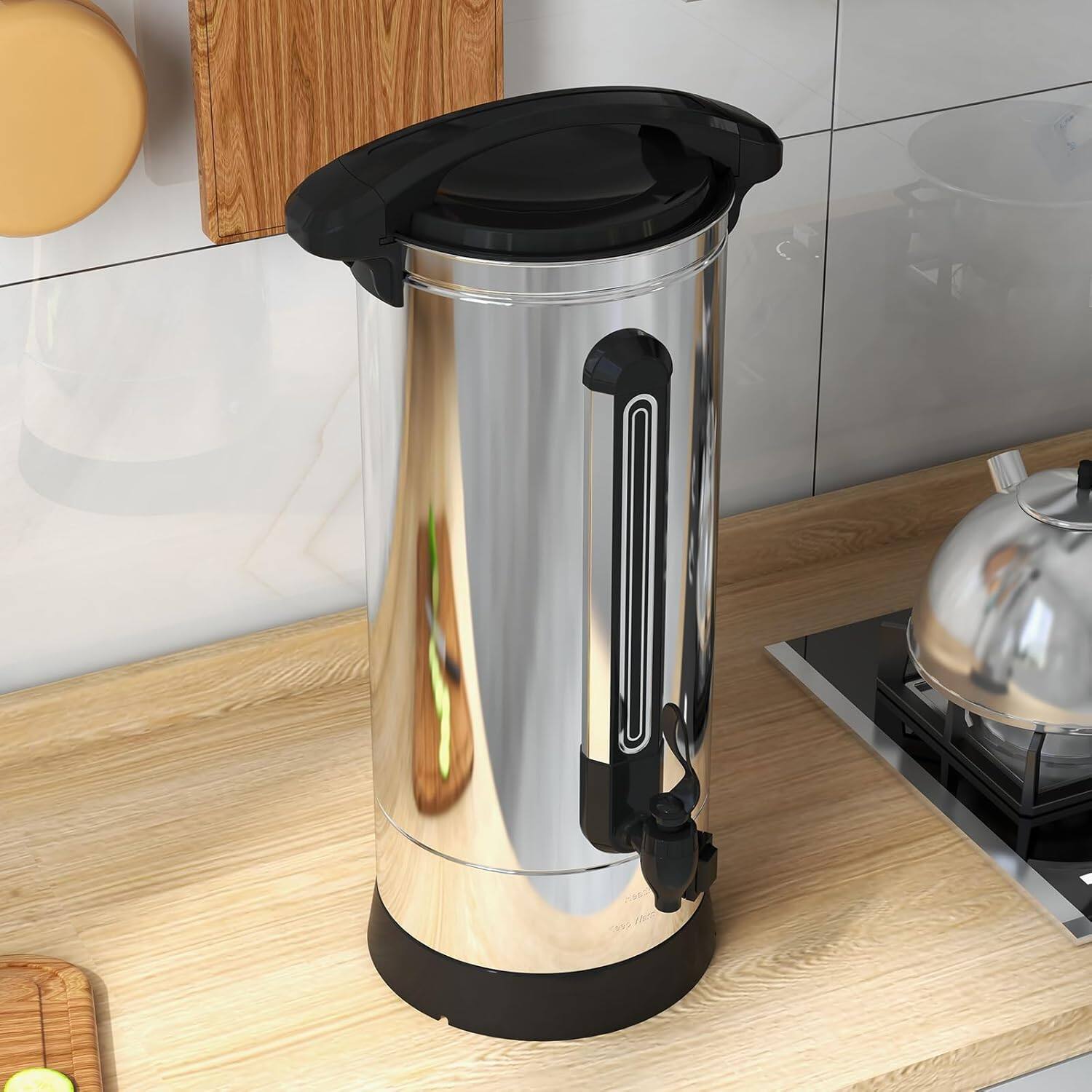 Back. Babevy - 120 Cup (18L/4.8Gal) Commercial Coffee Urn, Stainless Steel, Fast Brew, Dispenser for Catering Parties - Silver.